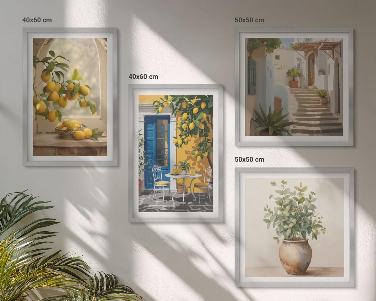 BILDER SET 4er Set - 50x50 cm & 40x60 cm Silberner Rahmen - Architektur der Zitronenstadt - Silberfarben, Kunststoff (50/50cm) - TULUP