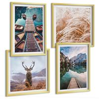 BILDER SET 4er Set - 50x50 cm & 40x60 cm Goldrahmen - Seeboote Hirsche Berge - Goldfarben, Kunststoff (50/50cm) - TULUP
