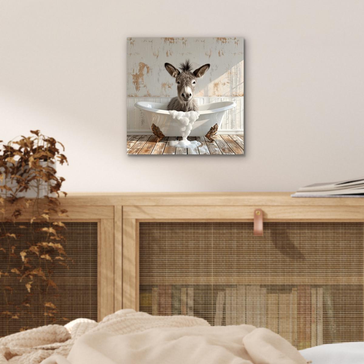 METALLBILD Esel - Tiere - Badewanne - Schaumstoff 20x20 cm - Weiß, Metall (20/20cm) - MuchoWow