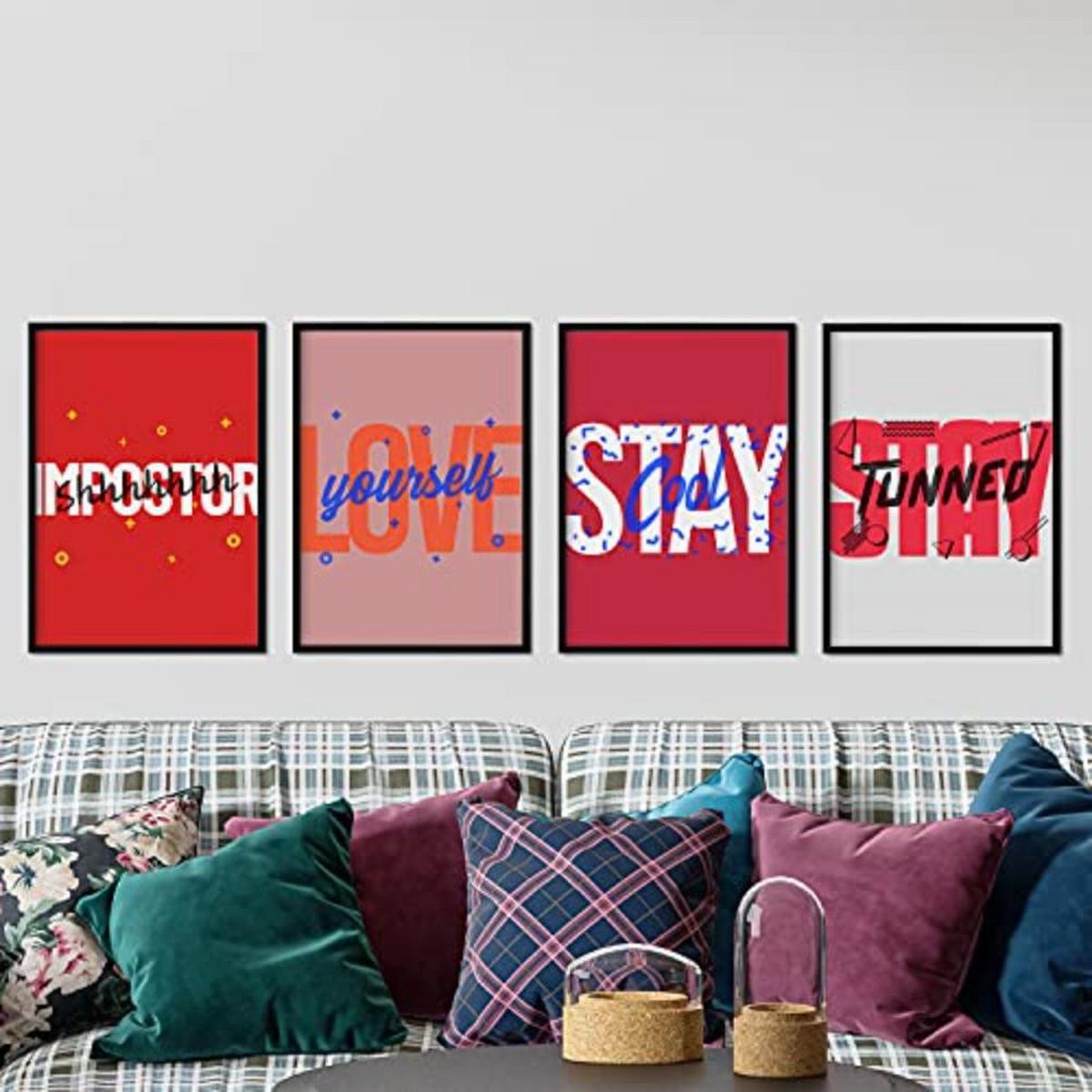 POSTER Set mit 4 roten Etikettendesign und Motivationsnachrichten A4 Schwarzer Rahmen - Schwarz, Papier (29.7/3cm) - Nacnic