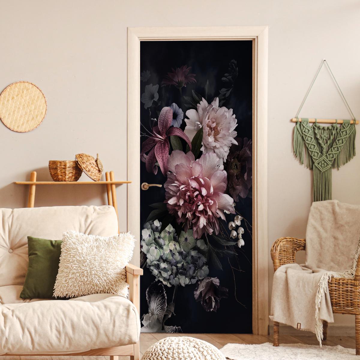 TÜRAUFKLEBER Blumen - Vintage - Pastell - Rosa - Weiß 80x215 cm - Türtapete - Altrosa, Kunststoff (80/0.1cm) - MuchoWow