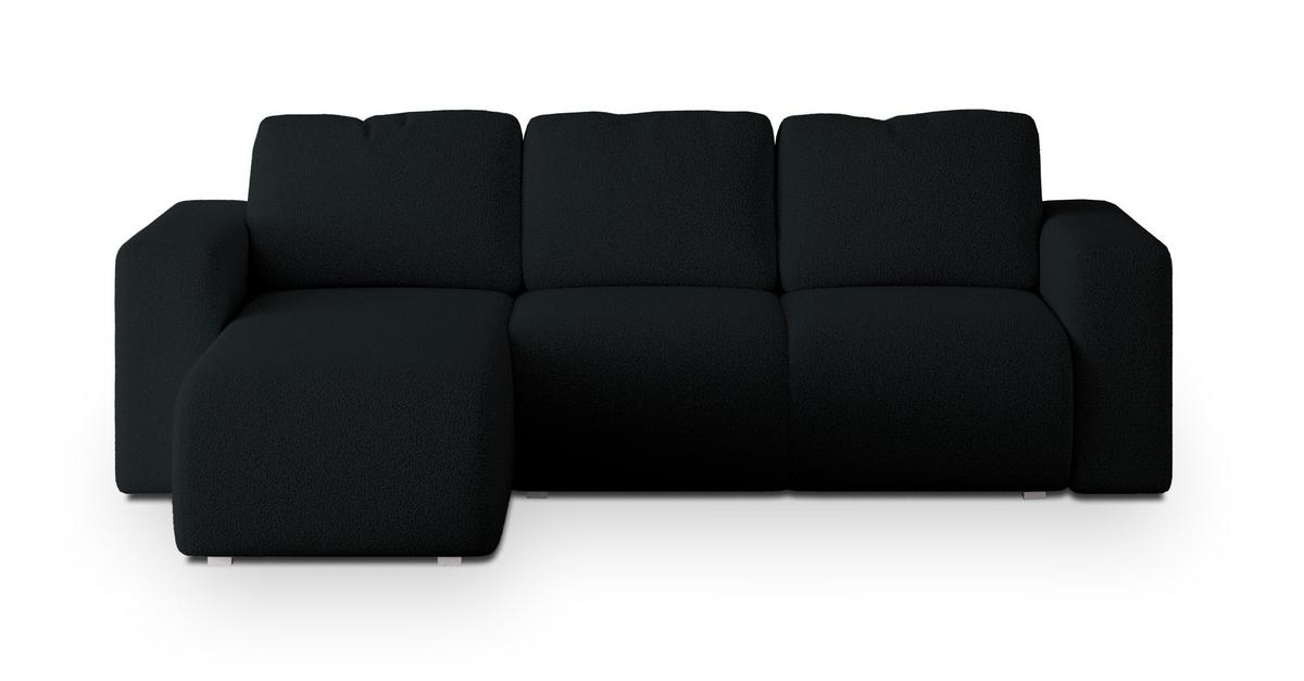 ECKSOFA RINOVA Schwarz Boucle-Stoff mit Schlaffunktion - Schwarz, Holz (250/143cm) - MASSENO