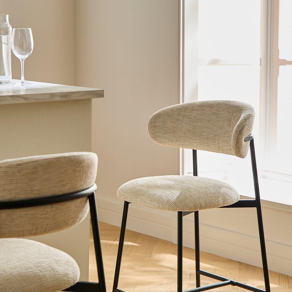 2ER-SET Hocker aus meliertem Stoff mit Metallbeinen Draco 52/53/94 cm - Beige, Holzwerkstoff (46/94/51cm) - Calicosy
