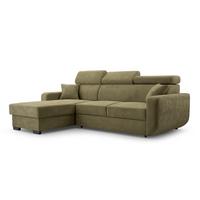 ECKSOFA CASTELLO Grün Plüsch-Stoff mit Schlaffunktion - Grün, Holz (236/165cm) - MASSENO