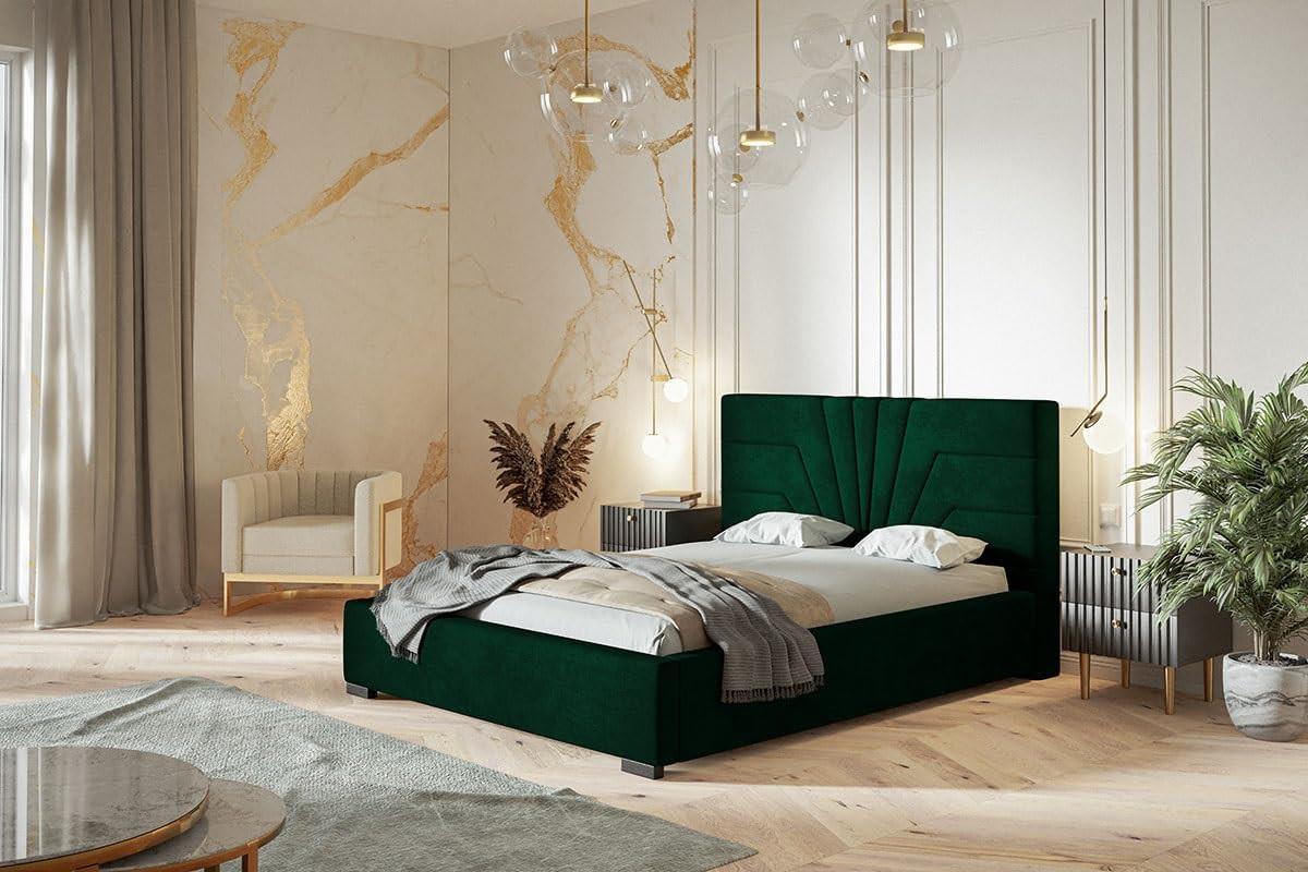 POLSTERBETT Athene mit Kopfteil, 120x200 cm, Doppelbett mit Bettkasten und Lattenrost aus Holz, Velourstoff Grün - Grün, Holz/Textil (120/200cm) - Alpi-Möbel