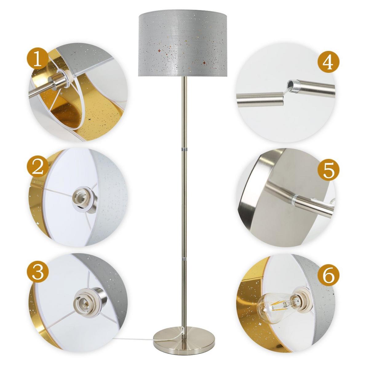 STEHLAMPE Yanek 30/30/145cm - Grau, Metall (30/30/145cm) - Nettlife