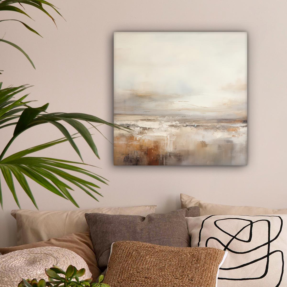 LEINWANDBILD Kunst - Industriell - Grau - Braun - Abstrakt Wandbild Wohnzimmer 50x50 cm - Sandfarben, Textil (50/50cm) - MuchoWow