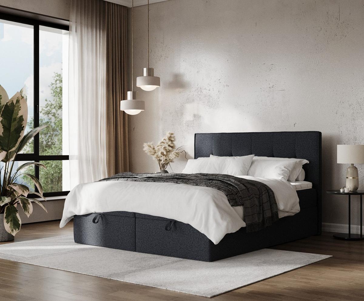 BOXBETT Tivra 160/200 cm Anthrazit im Riva Stoff - Anthrazit/Schwarz, Holz/Holzwerkstoff (160/200cm) - AltaBeds