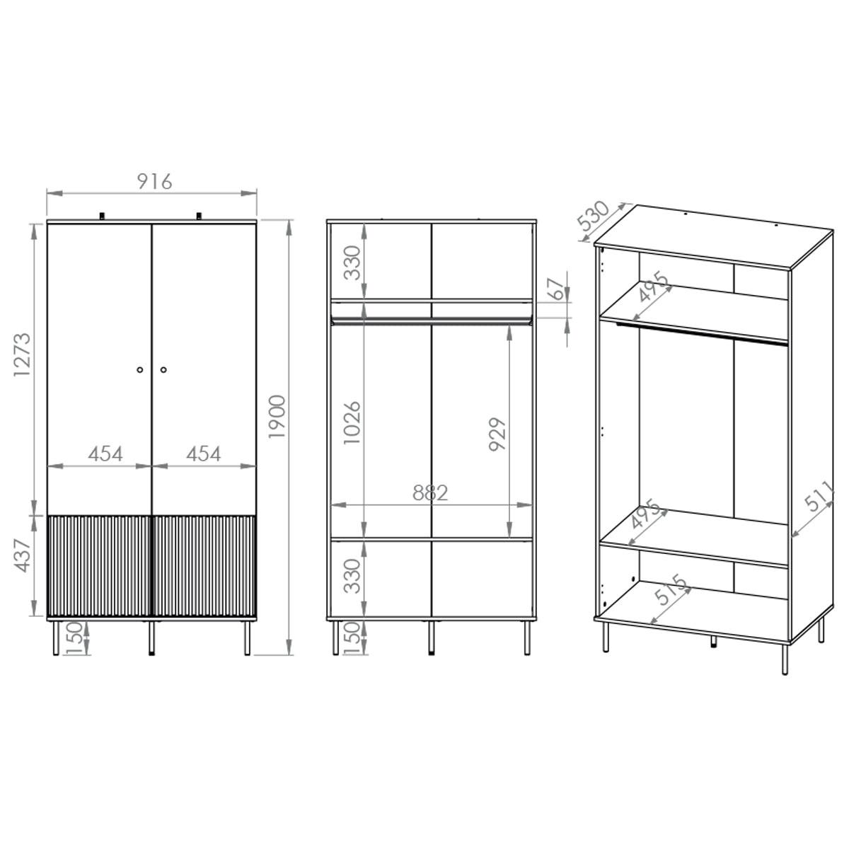 KLEIDERSCHRANK 2 Türen Nova Beige - Beige, Holzwerkstoff (92/190/53cm) - Petits-meubles