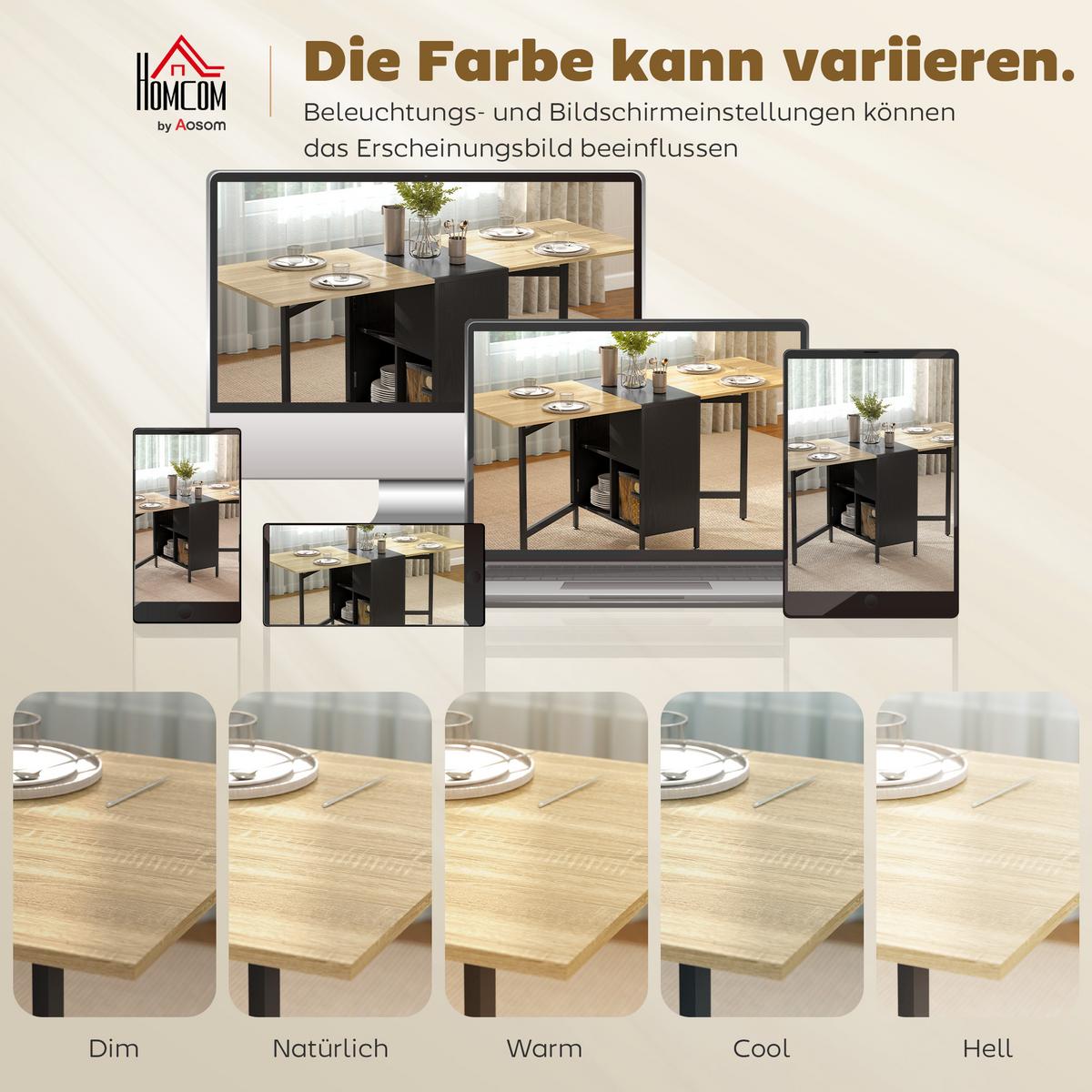 KLAPPTISCH Esstisch Beistelltisch Eiche Metallrahmen Küche Wohnzimmer Braun+Schwarz - Schwarz/Braun, Holzwerkstoff/Metall (169/60/75cm) - HOMCOM