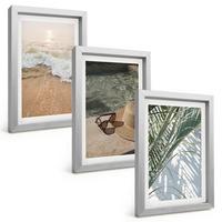 BILDER SET 3er Set - 20x30 cm Silberner Rahmen - Strandhut und Sonnenbrille - Silberfarben, Kunststoff (20/30cm) - TULUP