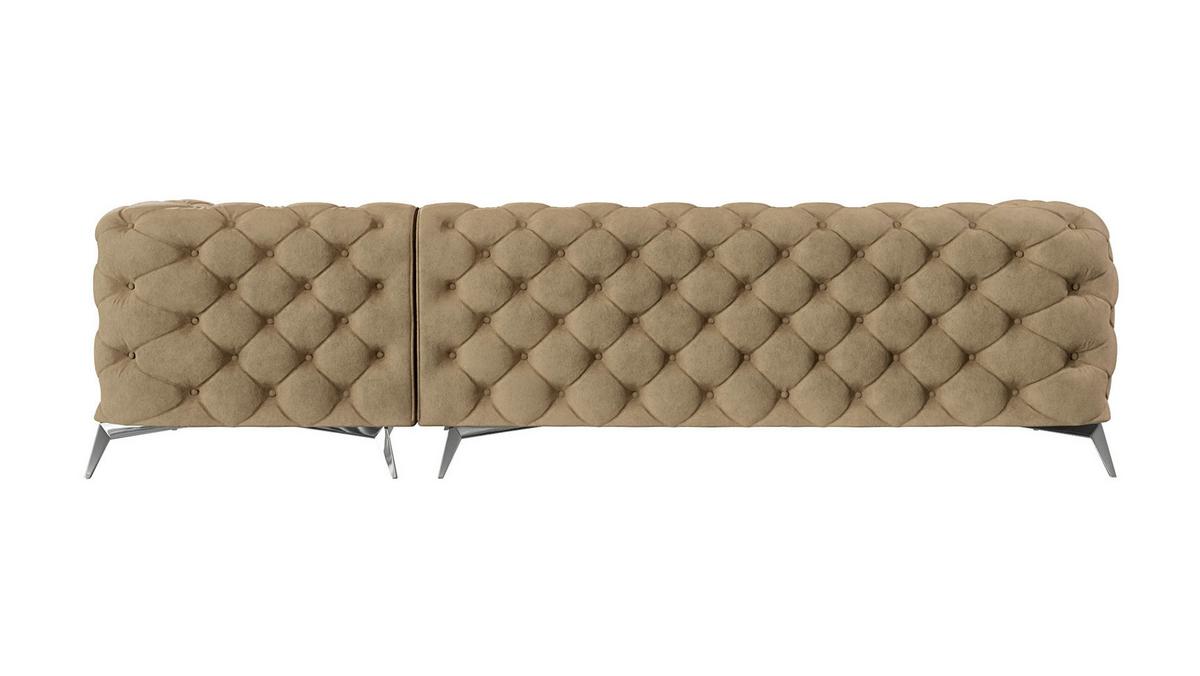 ECKSOFA Chesterfield Laura Beige Samt - Beige/Silberfarben, Holz/Textil (305/200cm) - S-Style Möbel
