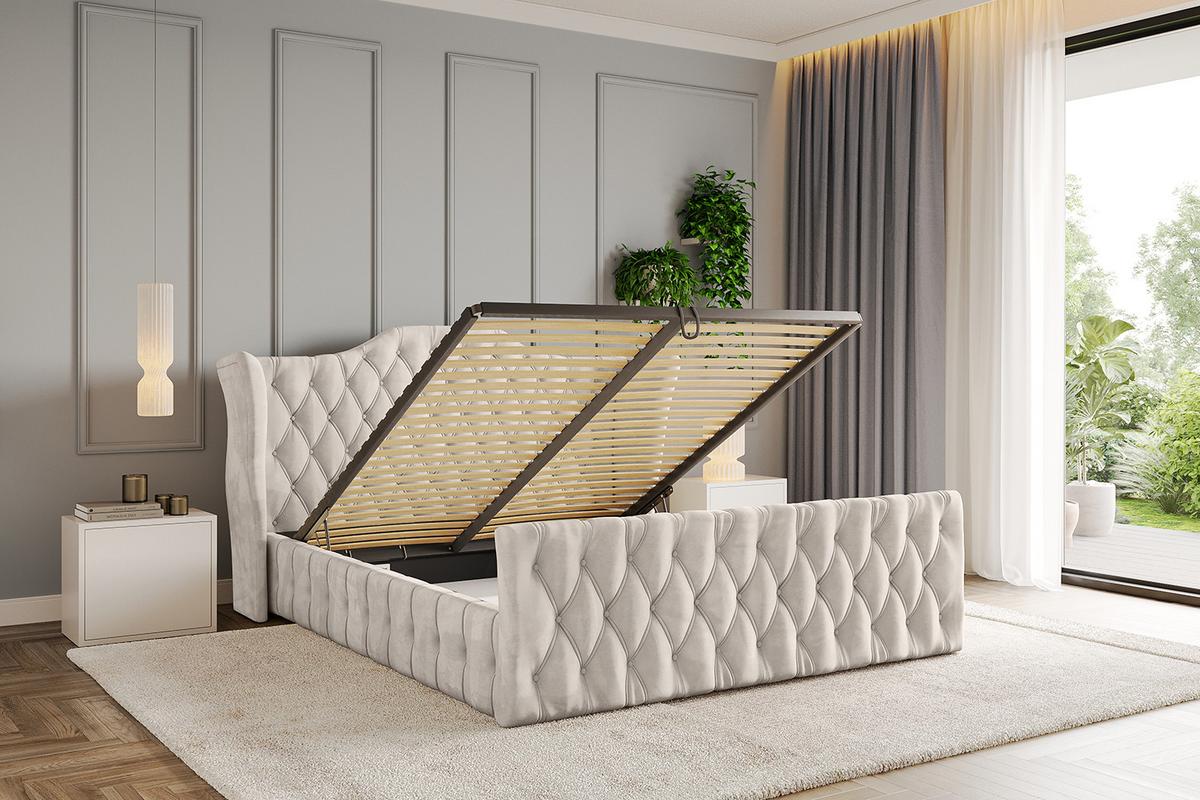 POLSTERBETT mit Bettkasten, Fußteil und Lattenrost, Boxbett mit Matratze H3/H4 - MODY-Z 120x200 Beige - Beige, Holzwerkstoff/Textil (120/200cm) - ALTDECOR