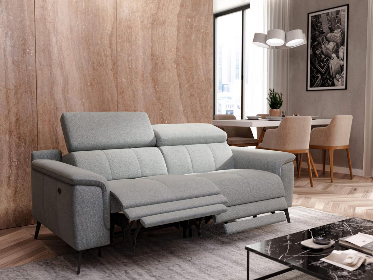 RELAXSOFA FIERO 3-Sitzer mit 2 Relaxfunktionen, silberfarben - Silberfarben/Schwarz, Holzwerkstoff/Textil (212/82/103cm) - Wozimo