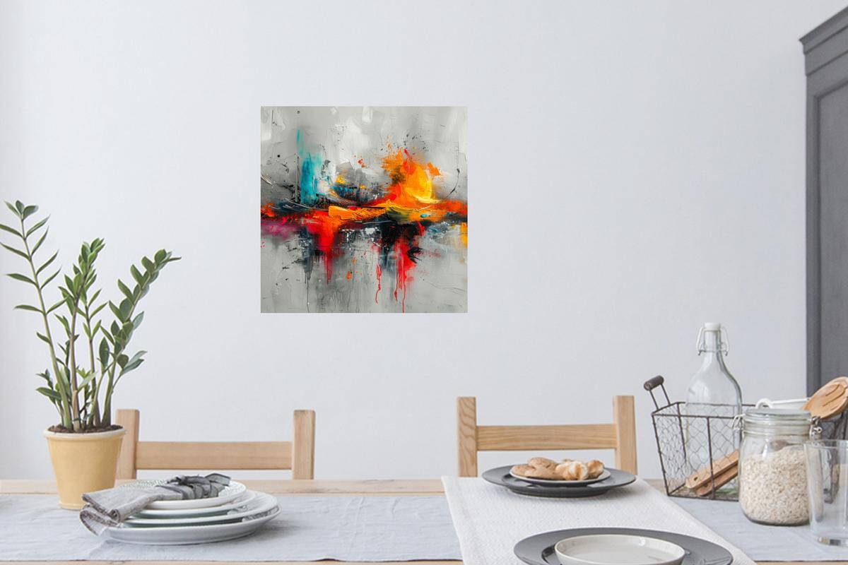 WANDTATTOO Moderne Kunst - Orange - Grau - Abstrakt Wanddeko 50x50 cm - Hellgrau, Kunststoff (50/50/0.1cm) - MuchoWow