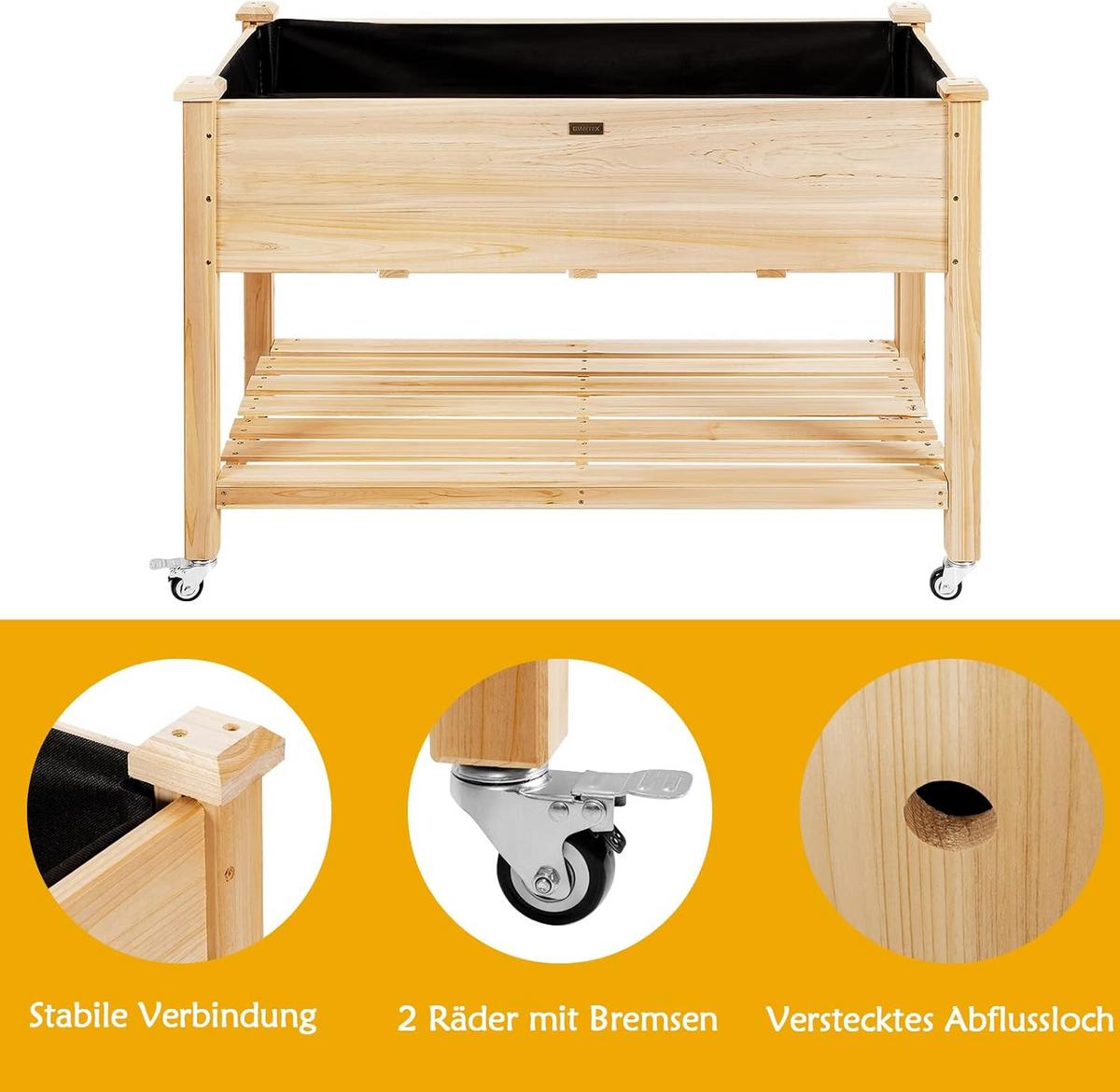 HOCHBEET groß mit Ablage Holz - Apfelbaumfarben, Holz (120/84/59cm) - COSTWAY