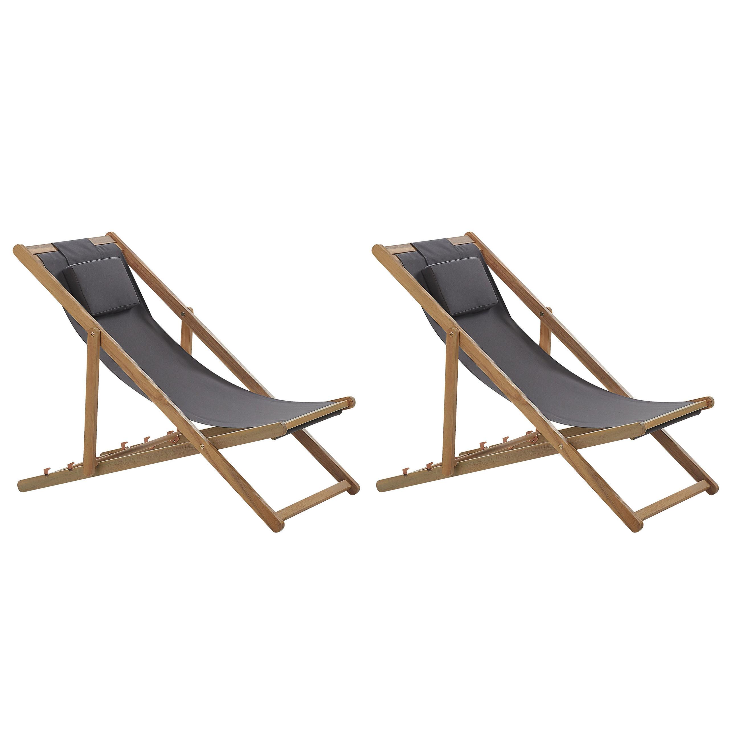 GARTENLIEGE 2er-Set mit 2 Ersatzstoffbezügen hellbraun/grau Avellino - Hellbraun/Grau, Textil (54/70/97cm) - Beliani