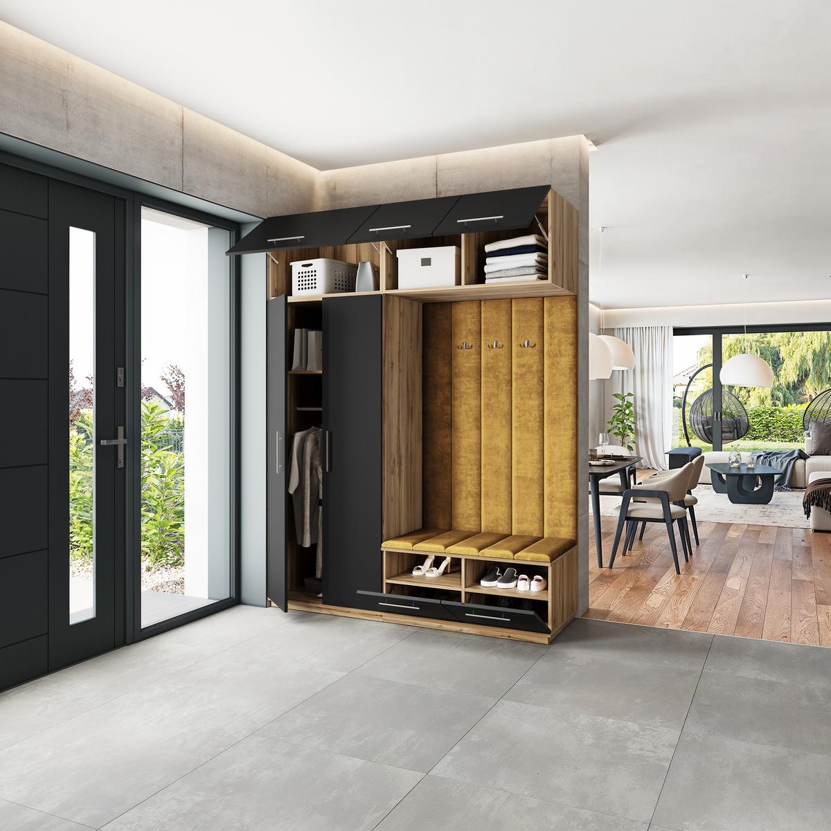 GARDEROBENSCHRANK REMA 180/240/60 cm Modern Garderobe-Set Eiche Wotan - Gelb/Eiche Wotan, Holzwerkstoff (180/240/60cm) - MASSENO