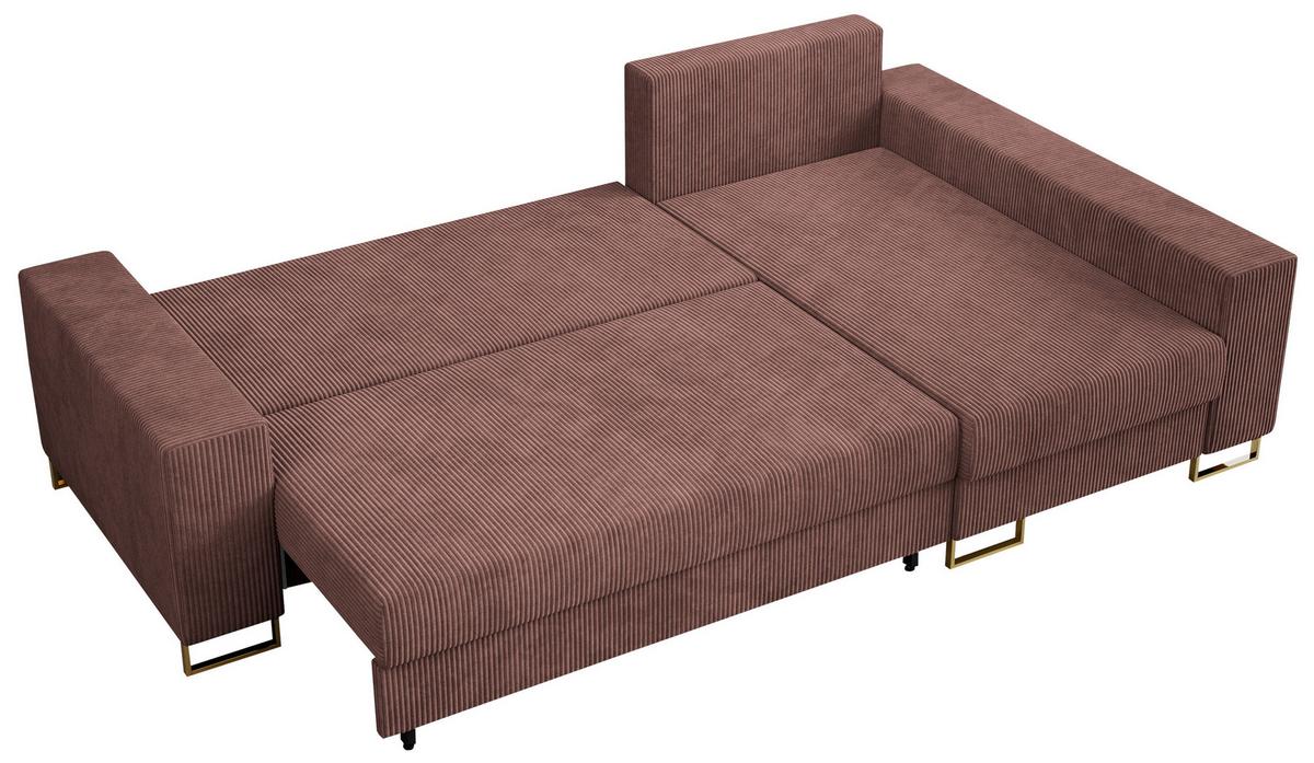 ECKSOFA Dorian Cord Braun - Goldfarben/Braun, Textil/Metall (242/138cm) - MKS