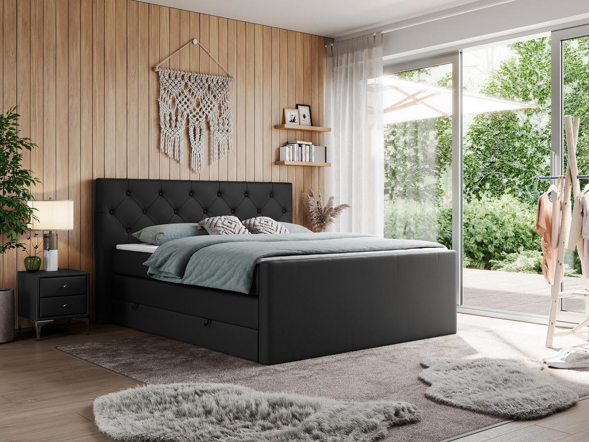 BOXSPRINGBETT KING VELEN 140/200 Schwarz Kunstleder - H4 - Schwarz, Holz/Textil (140/200cm) - MKS