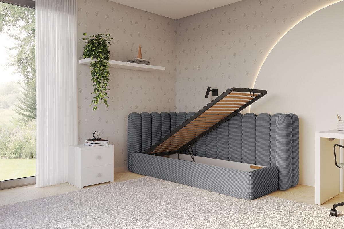 EINZELLBETT Jugendbett mit Bettkasten und Matratze H3/H4, Rechts - HUGY 100x200 Dunkelgrau - Graphitfarben, Holzwerkstoff/Textil (100/200cm) - ALTDECOR