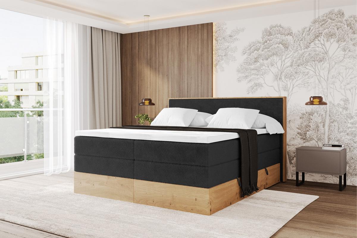 BOXSPRINGBETT LOLLI9 -KING 120x200 - H3/H4 Schwarz - Schwarz Hochglanz, Holzwerkstoff (120/200cm) - ALTDECOR