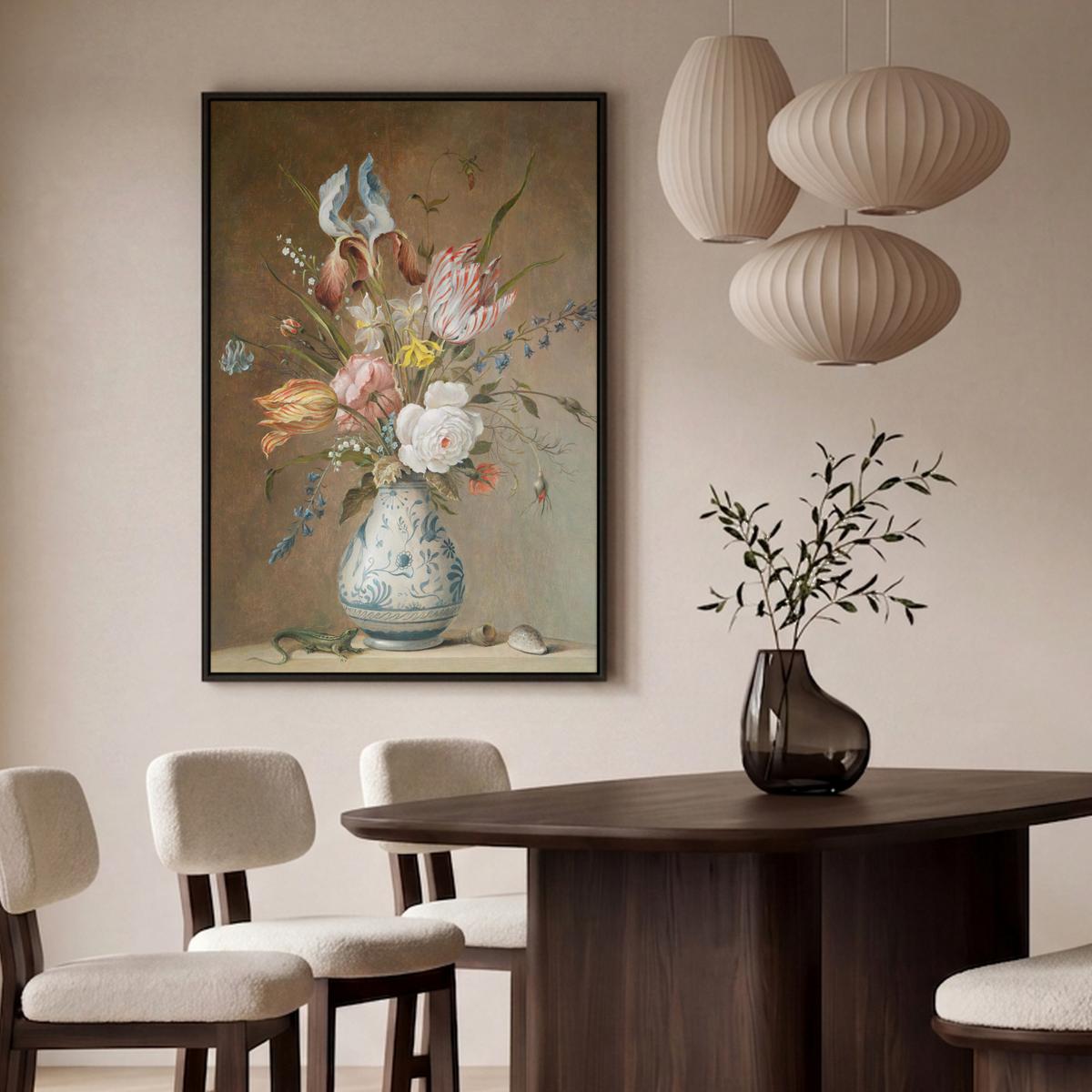 LEINWAND Bilder mit Rahmen - Alte Meister - Blumen - Balthasar van der Ast - 90x140 - Hellbraun, Textil (90/140cm) - MuchoWow