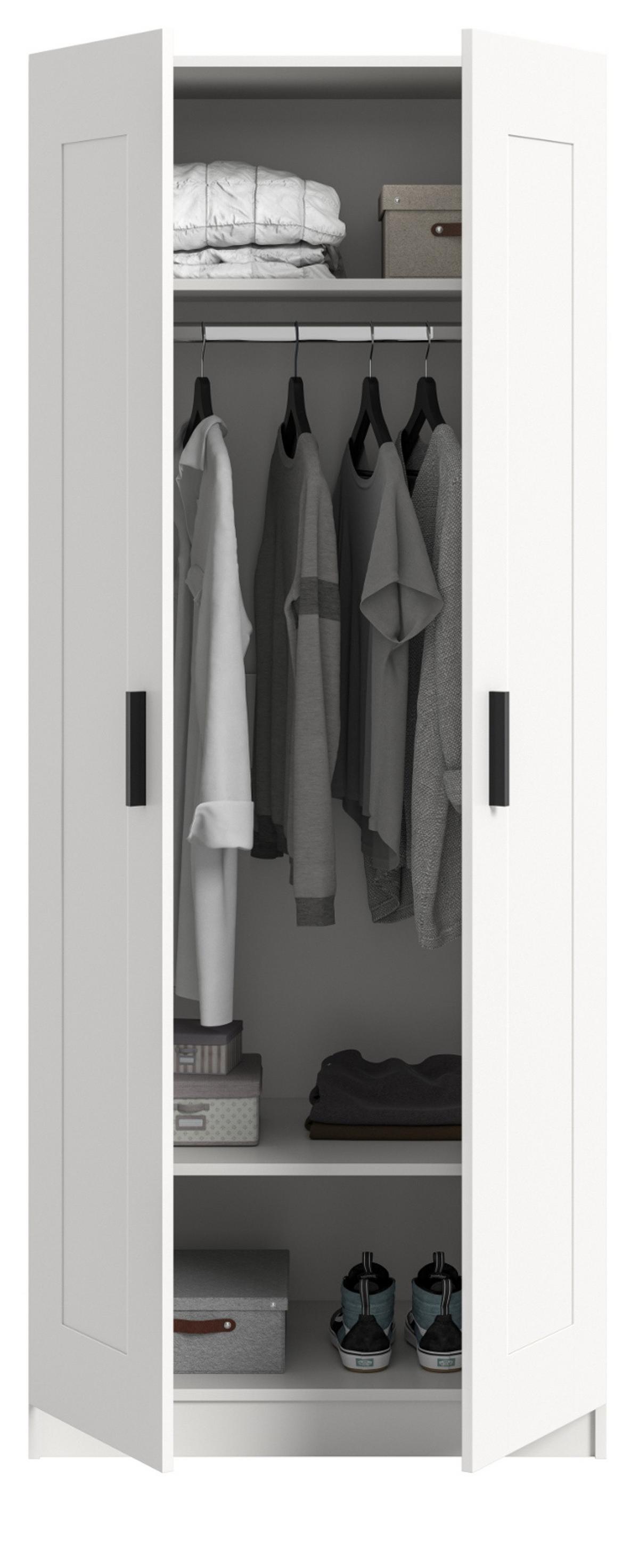 KLEIDERSCHRANK in weiß 80 x 194 cm, Drehtürenschrank 2-türig skandinavisch - Schwarz/Weiß, Holzwerkstoff/Kunststoff (80/194/56cm) - Inn.Furn