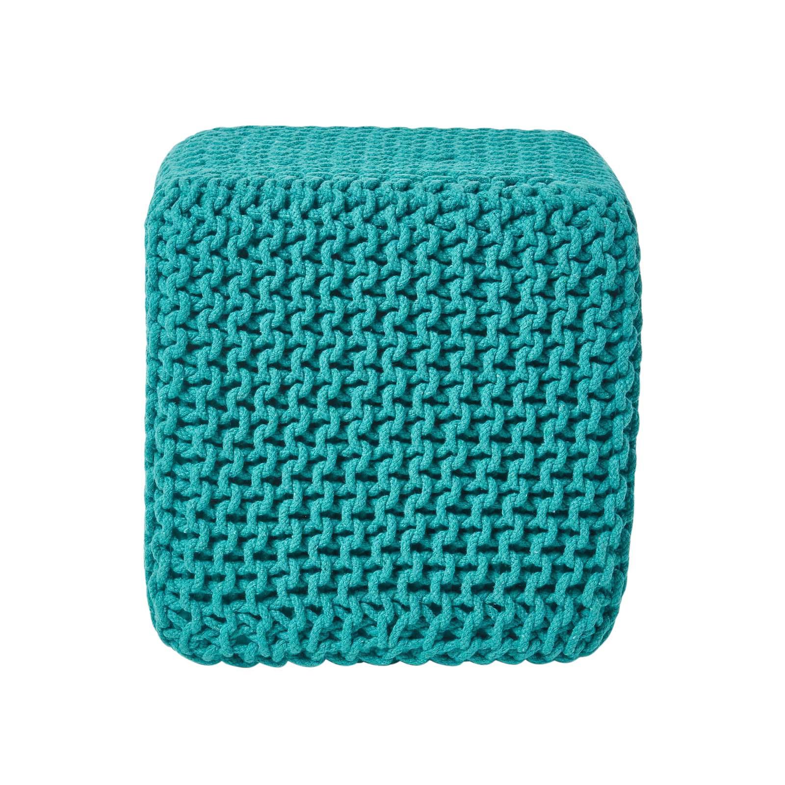 STRICK-POUF petrol-grün, Sitzwürfel 35/35/35 cm - Grün, Textil (35/35/35cm) - Homescapes
