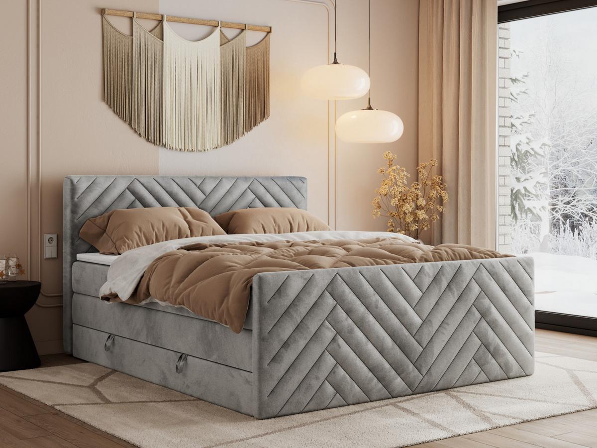 BOXSPRINGBETT PARIS KING DUO - 120/200 - Hellgrau Velvet - H4 - Hellgrau, Holz/Textil (120/200cm) - MKS