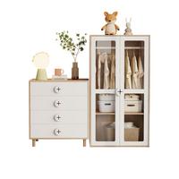 KLEIDERSCHRANK SET Weiß & Holz mit Kommode 2-tlg Möbelkombination - Sonoma Eiche, Glas/Holzwerkstoff (80/150/50cm) - Urban Meuble