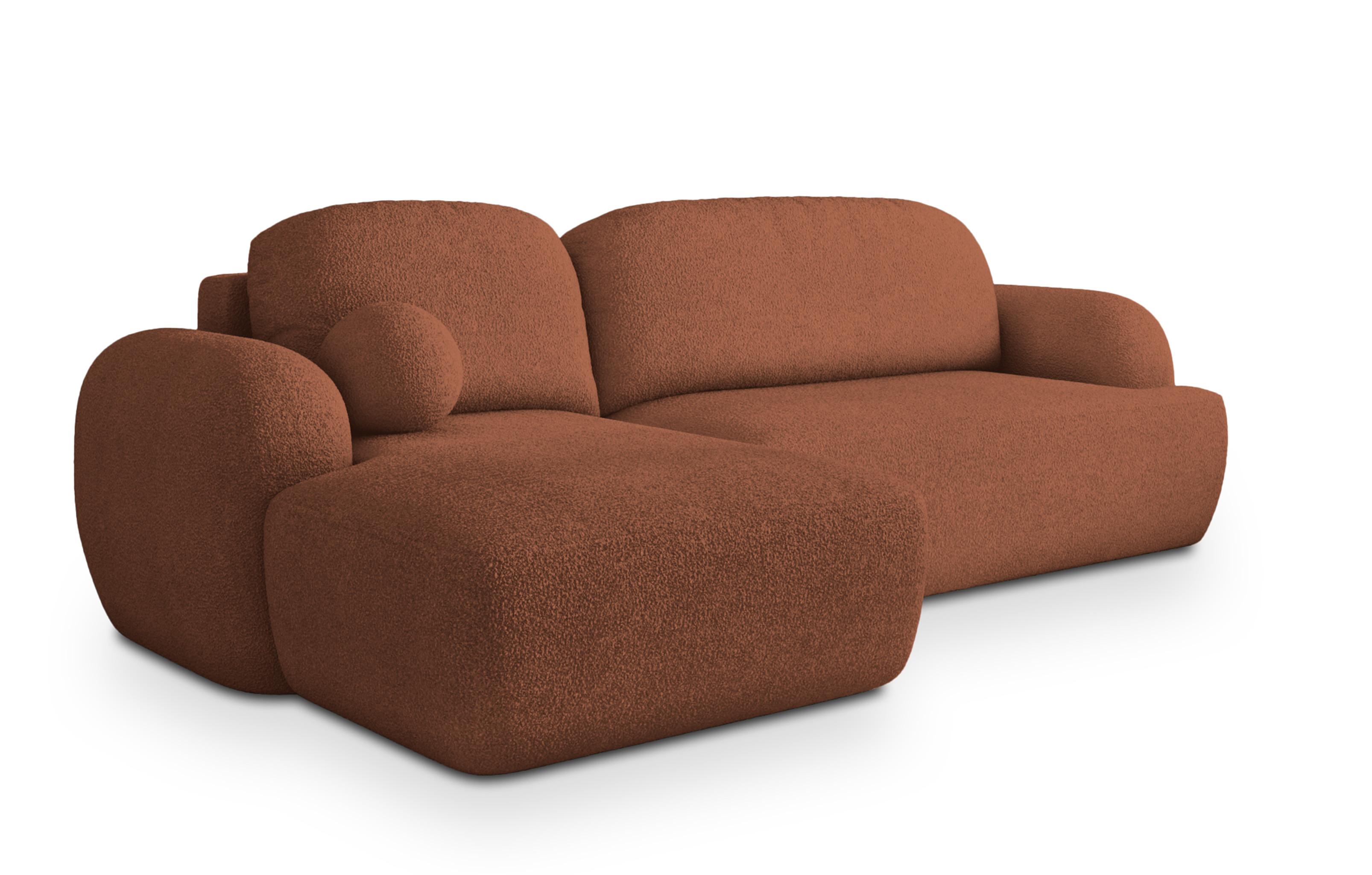 ECKSOFA MODENZA N L-S Orange Boucle-Stoff mit Schlaffunktion - Schwarz/Orange, Holz/Kunststoff (266/148cm) - MASSENO
