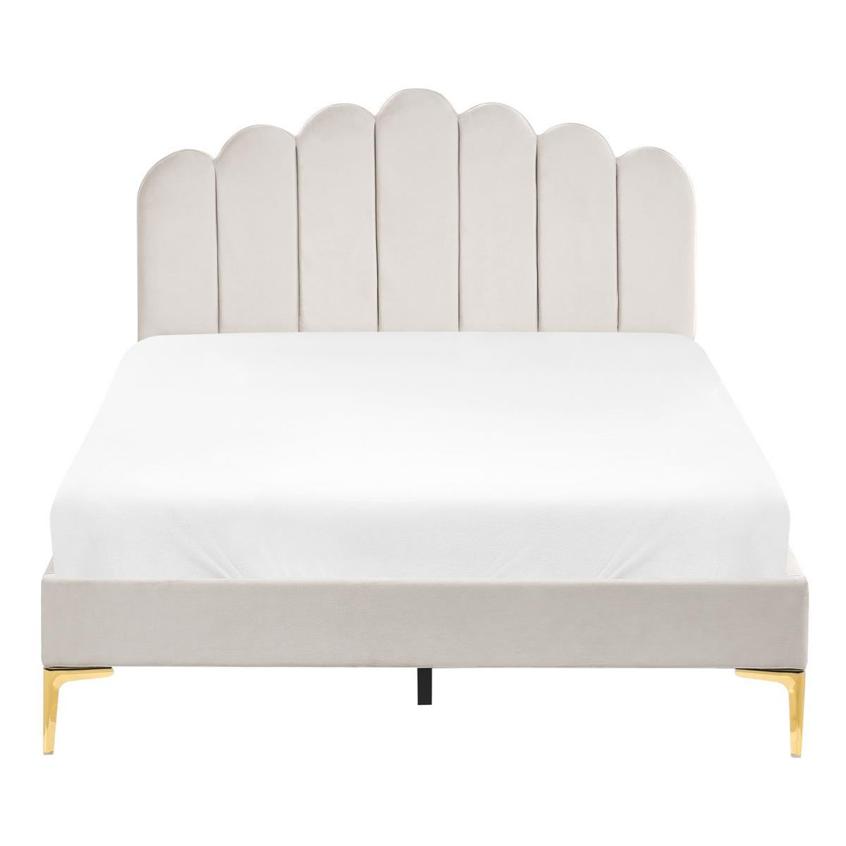 BETT mit Lattenrost 120/200 Samtstoff Cremeweiß Sauvian - Creme, Textil (120/200cm) - Beliani