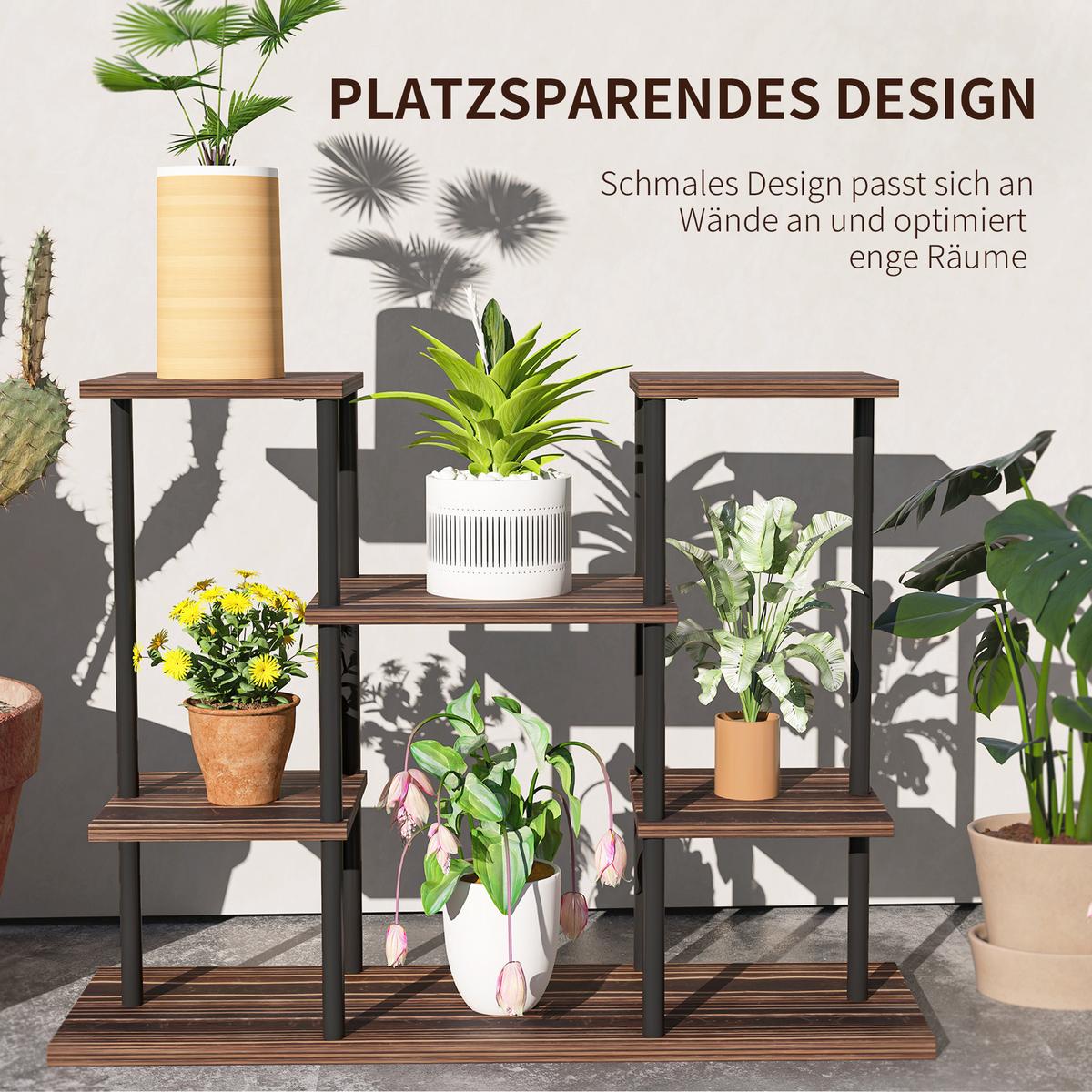 BLUMENSTÄNDER Stahl Tannenholz Verkohlt - Dunkelbraun, Metall (24/61.5/80cm) - Outsunny