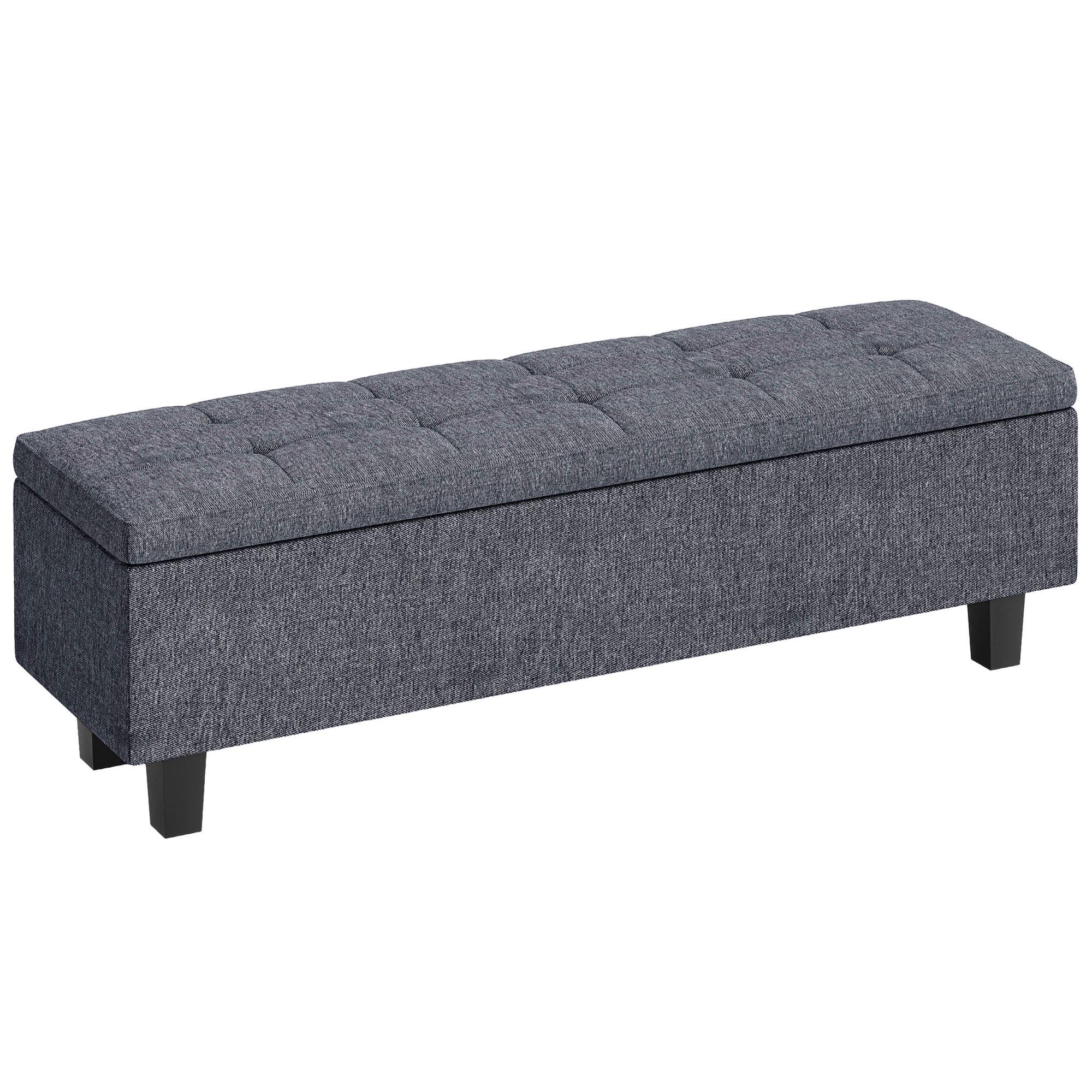 TRUHENBANK mit Stauraum, Polsterbank mit Leinenoptik, Holzbeine, Dunkelgrau - Dunkelgrau, Textil (40/45/138cm) - HOMCOM