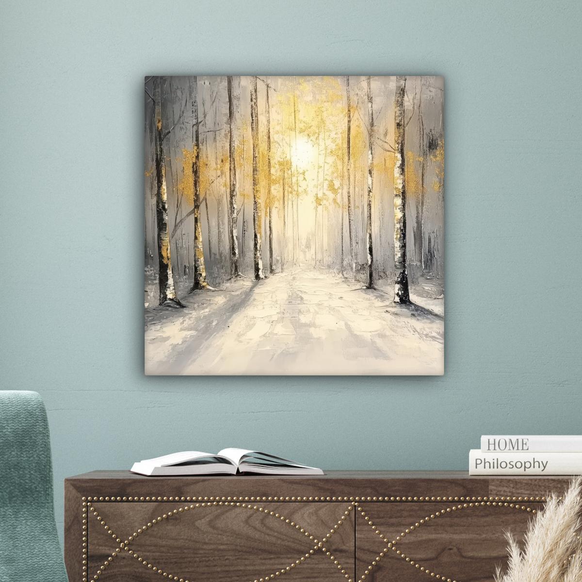 LEINWANDBILD Winter - Abstrakt - Schnee - Natur - Sonne Wandbild Wohnzimmer 50x50 cm - Grau, Textil (50/50cm) - MuchoWow