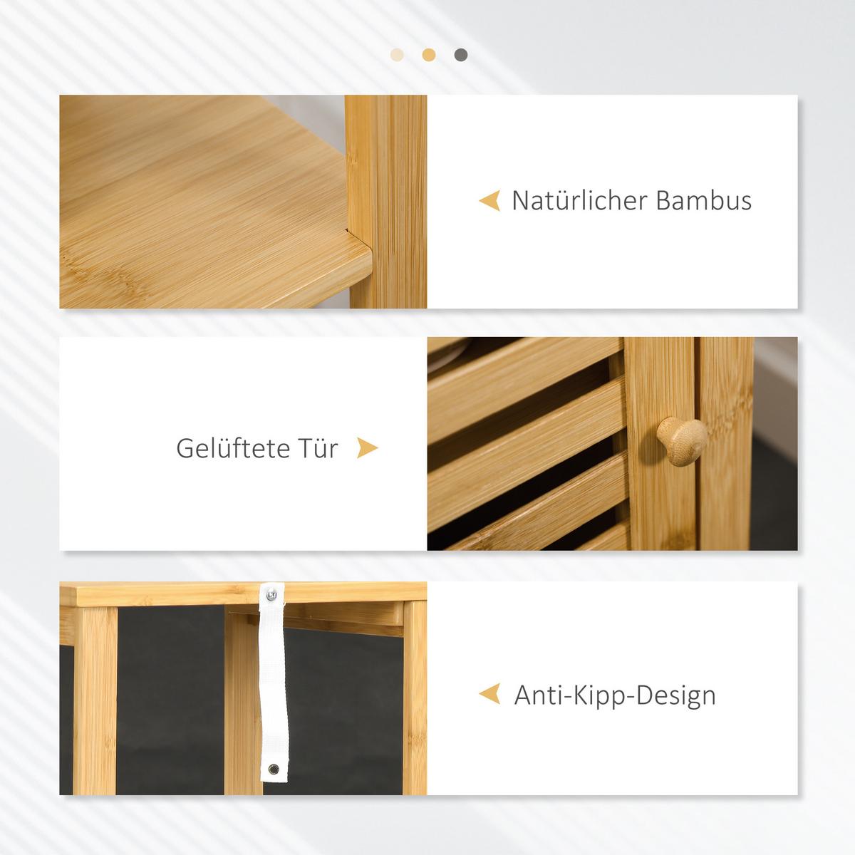 BADEZIMMERSCHRANK höhevestellbar, ca. 33 x 30 x 120 cm Naturholz - Naturfarben, Naturmaterialien (29.9/120/32.9cm) - Kleankin