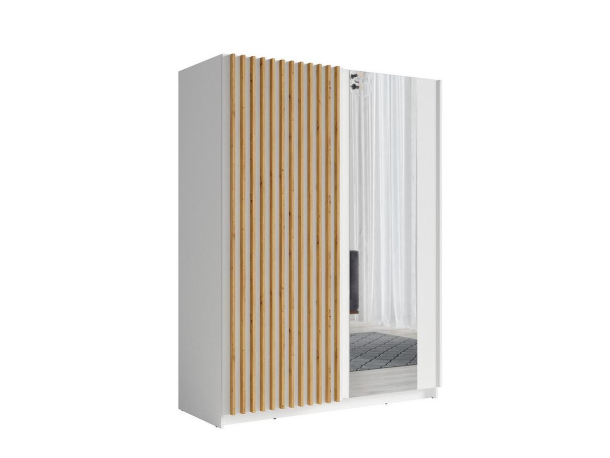 SCHWEBETÜRENSCHRANK MAREN 150,6/198,5/55cm 2-türig mit Spiegel Weiß - Eiche Artisan/Weiß, Holzwerkstoff (150.6/198.5/55cm) - MASSENO