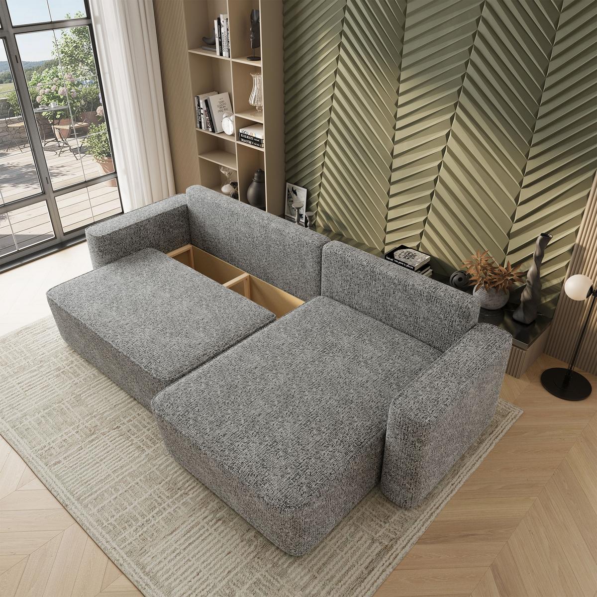 ECKSOFA BELARO BL Hellgrau Chenille mit Schlaffunktion - Hellgrau, Holz/Textil (280/162cm) - MASSENO