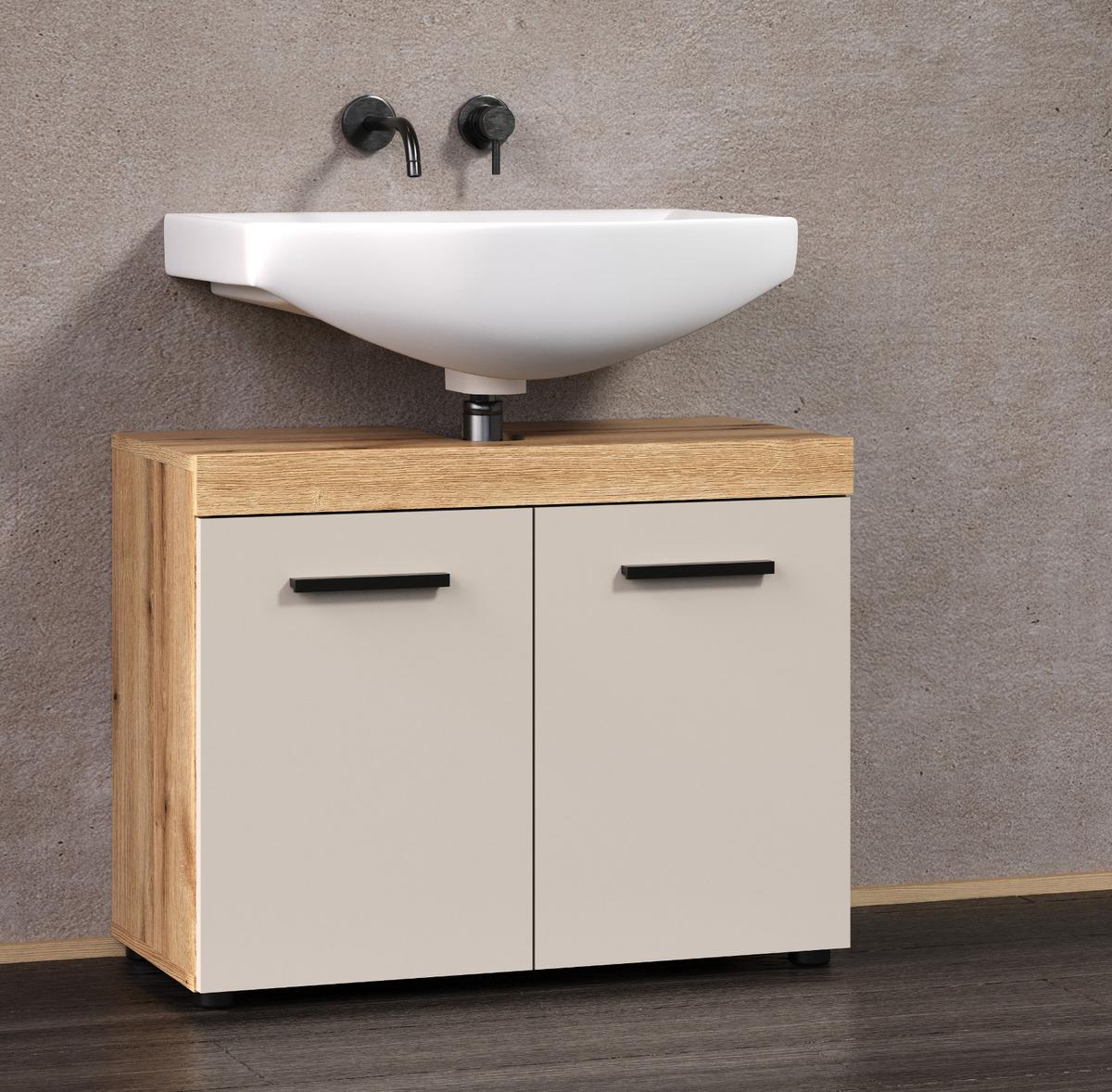 WASCHBECKENUNTERSCHRANK Kaschmir, Evoke Eiche 72 cm, Badezimmer Unterschrank 2-türig - Kaschmir/Eichefarben, Holzwerkstoff/Kunststoff (72/56/34cm) - Top.Furn