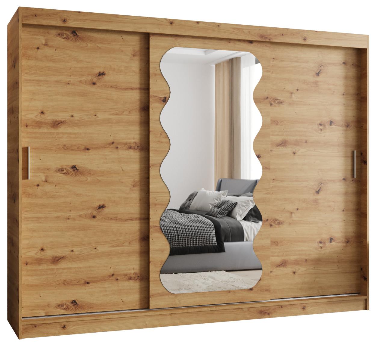 SCHIEBETÜRENSCHRANK mit Spiegel SPOTI 200/250/62 3-türig - Silberfarben/Eiche Artisan, Holz (250/200/62cm) - MÖBEL KRYSPOL