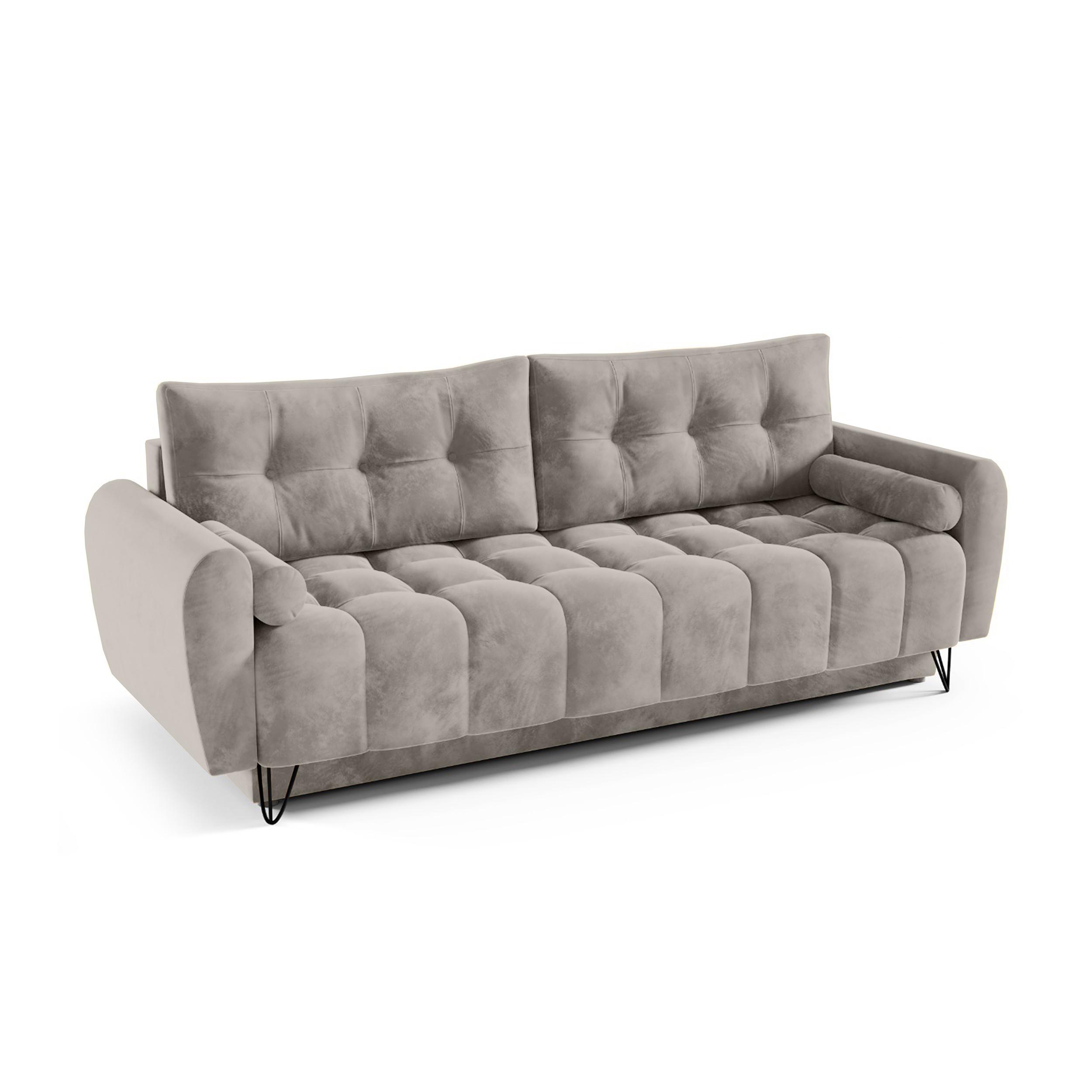 SCHLAFSOFA Malaga 3-Sitzer, Dunkelbeige - Greige/Schwarz, Textil (223/93/100cm) - Beautysofa
