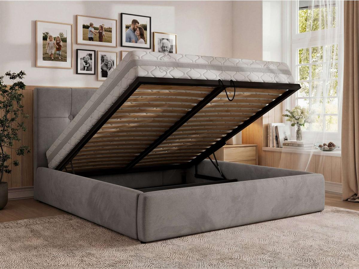 POLSTERBETT CALERIO CLASSIC 180/200 - Hellgrau Velvet - Matratze Pocket - Hellgrau/Schwarz, Kunststoff/Textil (180/200cm) - MKS