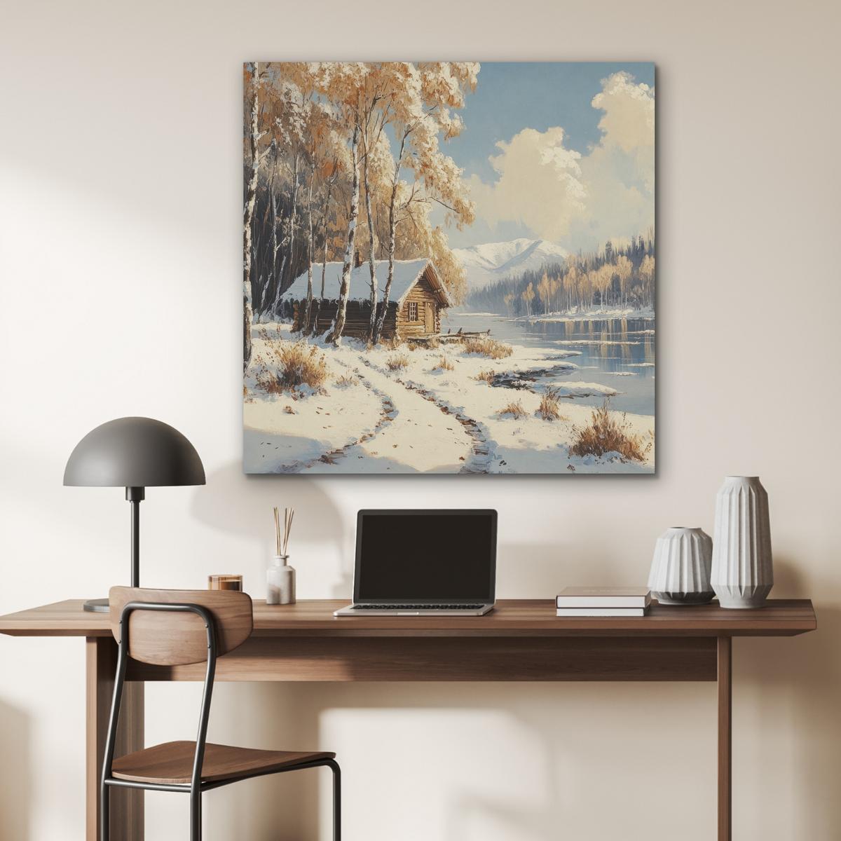 AKUSTIKBILD Winter - Schnee - Zuhause - Natur Akustikpaneele 90x90 cm - Hellbraun, Kunststoff (90/90/0.9cm) - MuchoWow