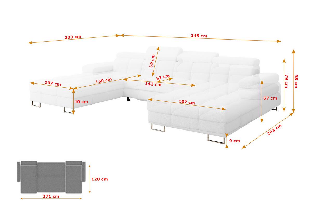 WOHNLANDSCHAFT mit Schlaffunktion und Bettkasten COMA U2 345x203x79 Weiß Bouclé - Weiß, Holzwerkstoff/Textil (345/79/203cm) - ALTDECOR