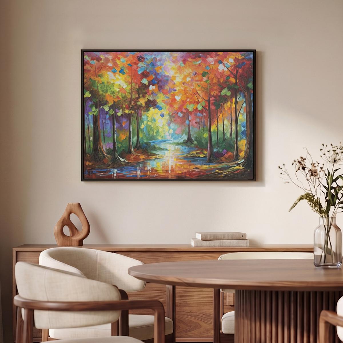 LEINWAND Bilder mit Rahmen - Landschaft - Wald - Farben - Natur - 70x50 - Multicolor, Textil (70/50cm) - MuchoWow