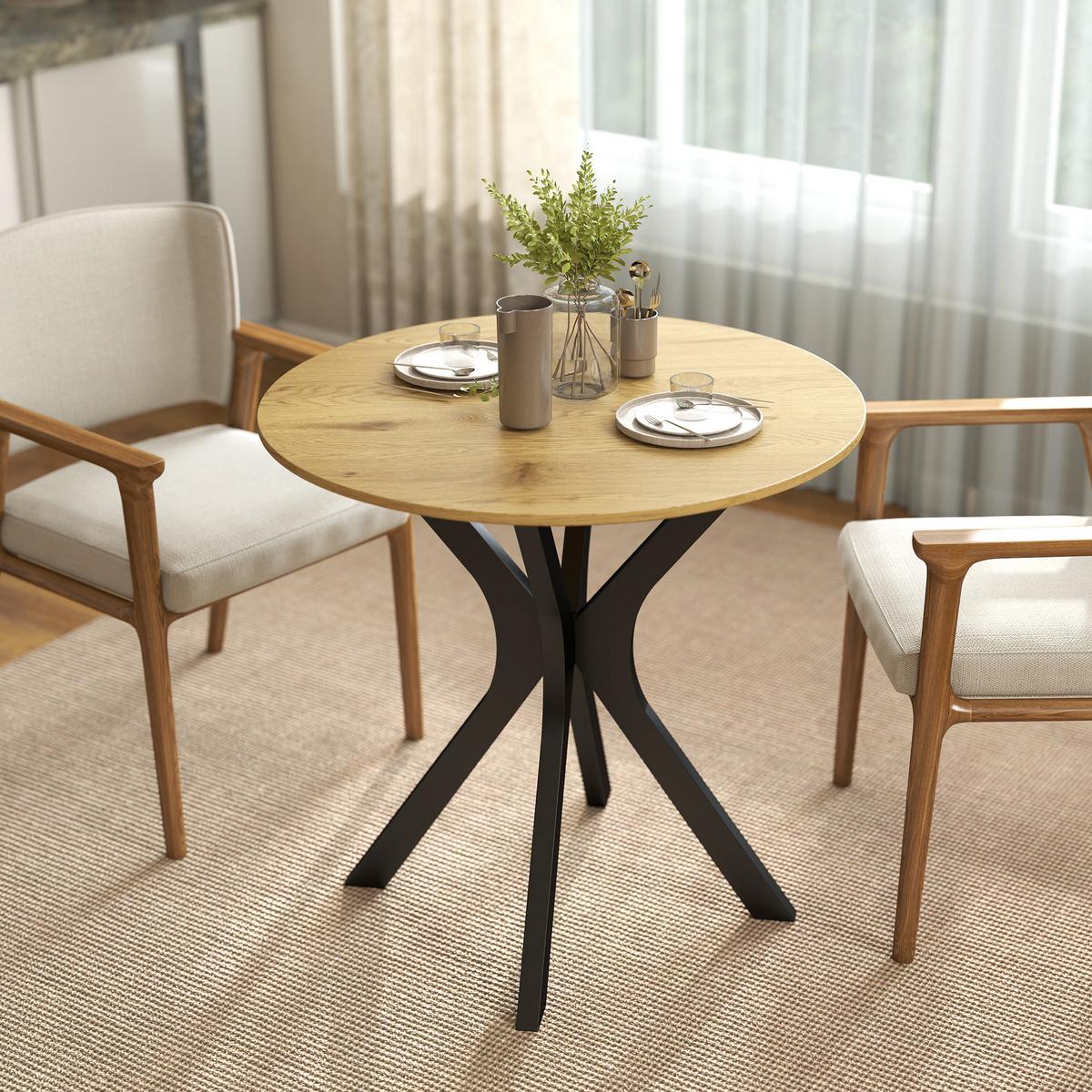 ESSTISCH, Runder Küchentisch, Moderner Esszimmertisch mit Spider-Stahlgestell - Hellbraun/Schwarz, Holzwerkstoff/Metall (78/78/75cm) - HOMCOM