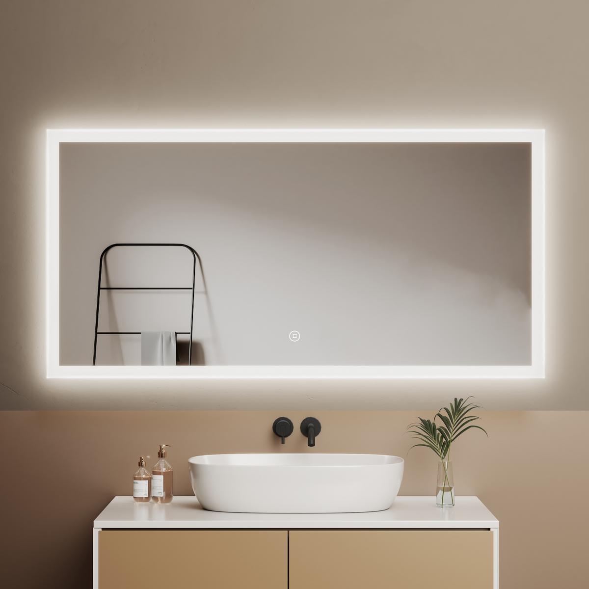 BADSPIEGEL mit Touch-Bedienung Beleuchtung 120/60 cm - Transparent, Glas (120/60/3.5cm) - EMKE