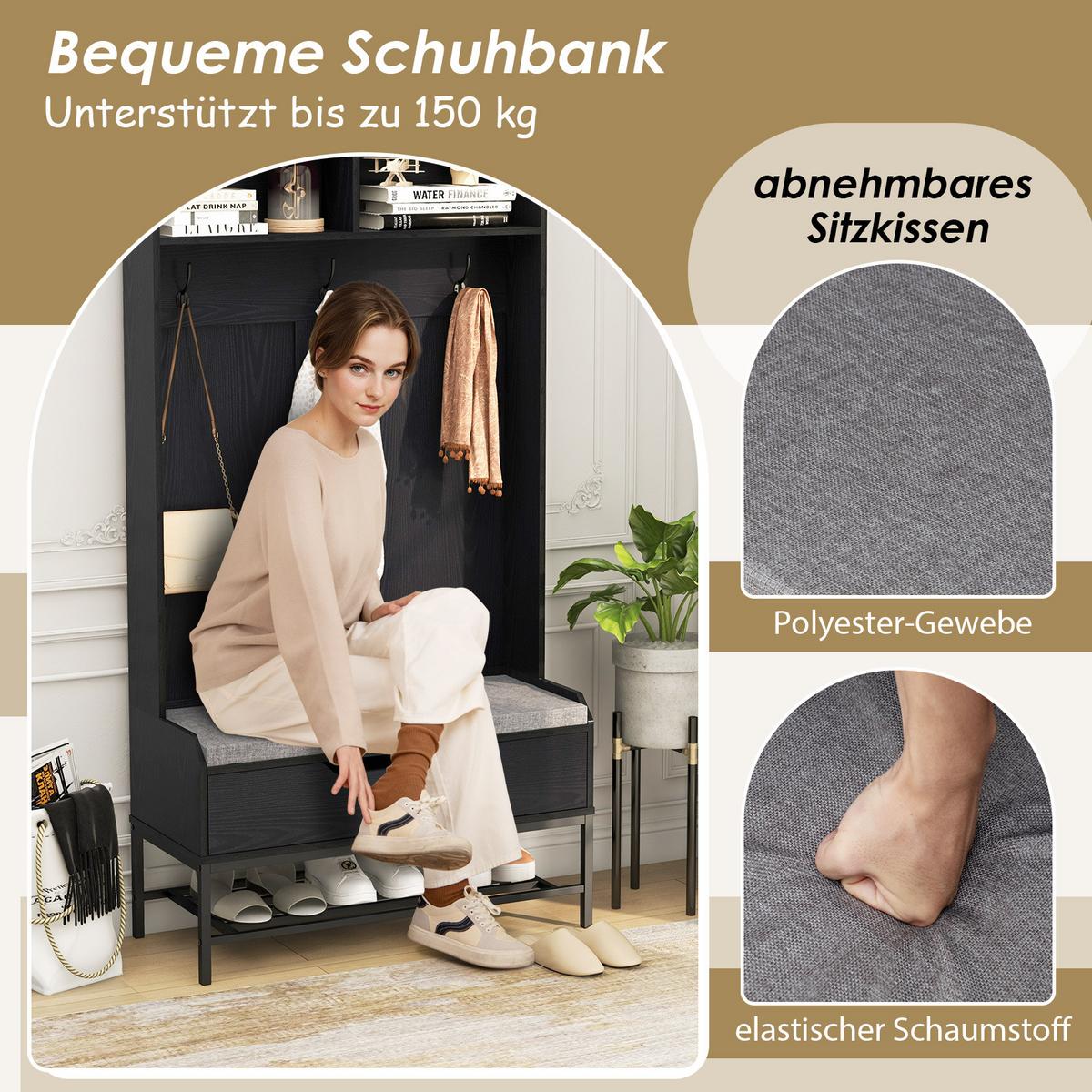 GARDEROBENSTÄNDER Schwarz - Schwarz, Holz (90/170/38.5cm) - COSTWAY