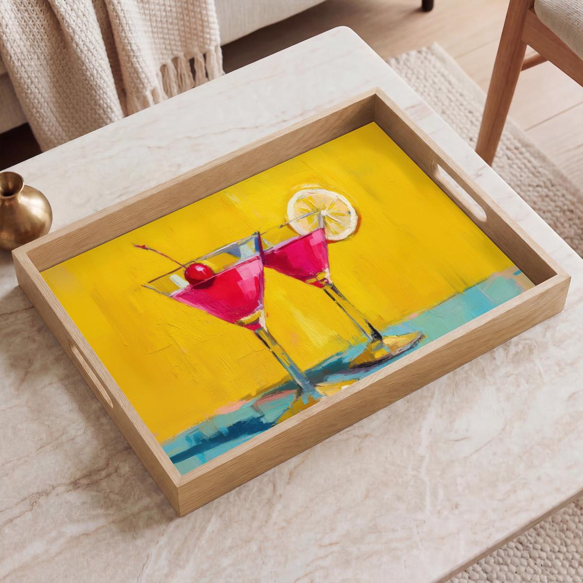 TABLETT Gläser - Cocktail - Zitrone - Kirsche 50x35 cm - Gelb, Holz (50/5/5cm) - OnlyWow